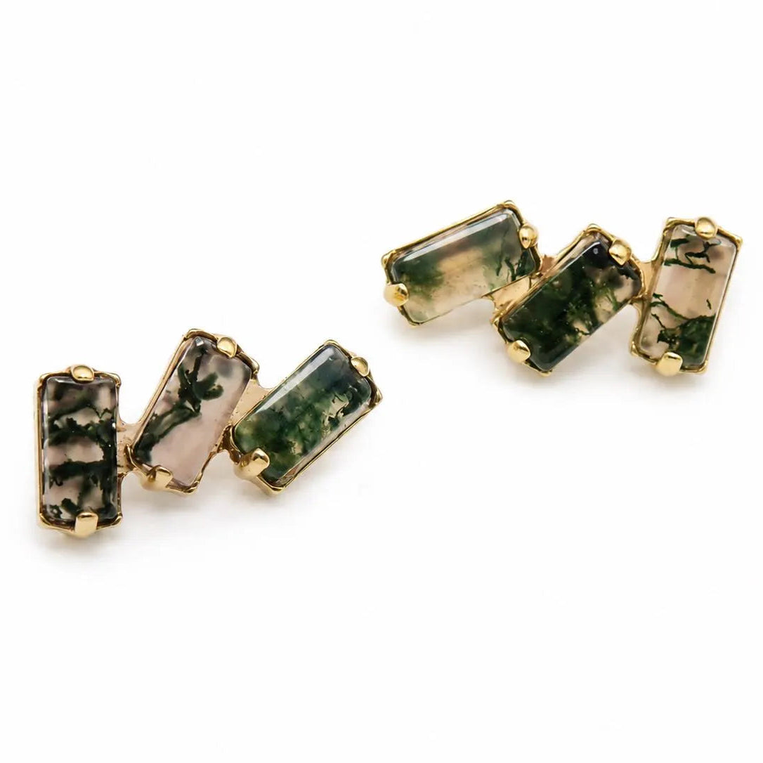 Moss Agate Implant Titanium Flatback Piercing 18g, 16g, 14g, helix, Tragus, conch stud