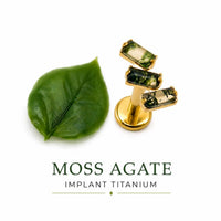 Moss Agate Implant Titanium Flatback Piercing 18g, 16g, 14g, helix, Tragus, conch stud