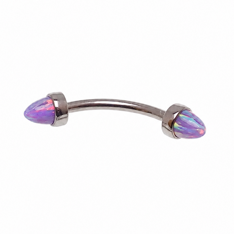 Lavender opal and titanium body jewelry in 14g, 16g, and 18g push fit curve design by Body Clickers.
