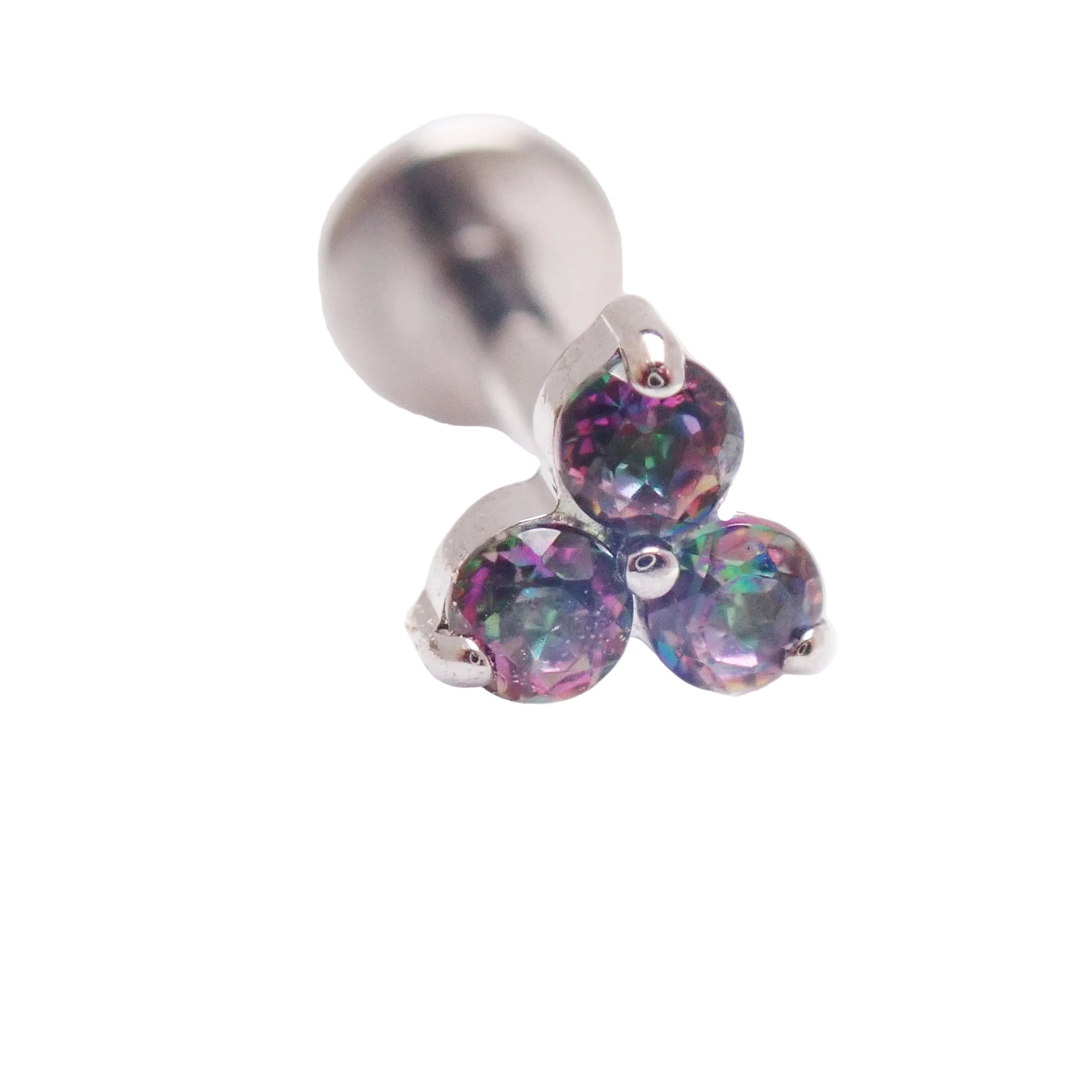 Mystic Topaz Natural Stone Flower Titanium Flatback/ Labret Piercing 18g, 16g, 14g