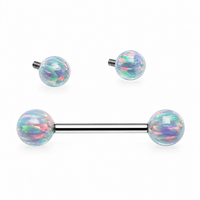 Mystic Grey 5mm, 6mm fire Opal Titanium Nipple Ring 14g, 12g
