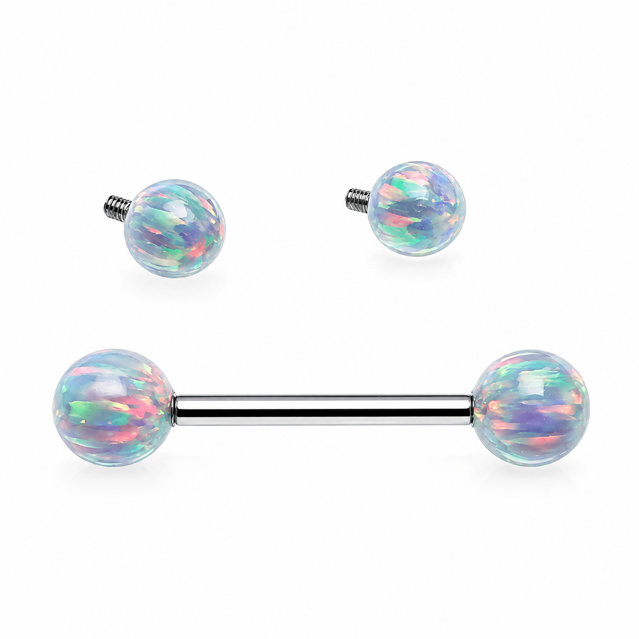 Mystic Grey 5mm, 6mm fire Opal Titanium Nipple Ring 14g, 12g