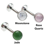 Natural stone titanium push fit curved body jewelry in 14g, 16g, 18g by Body Clickers, showing the smooth curved design and natural stone finish.