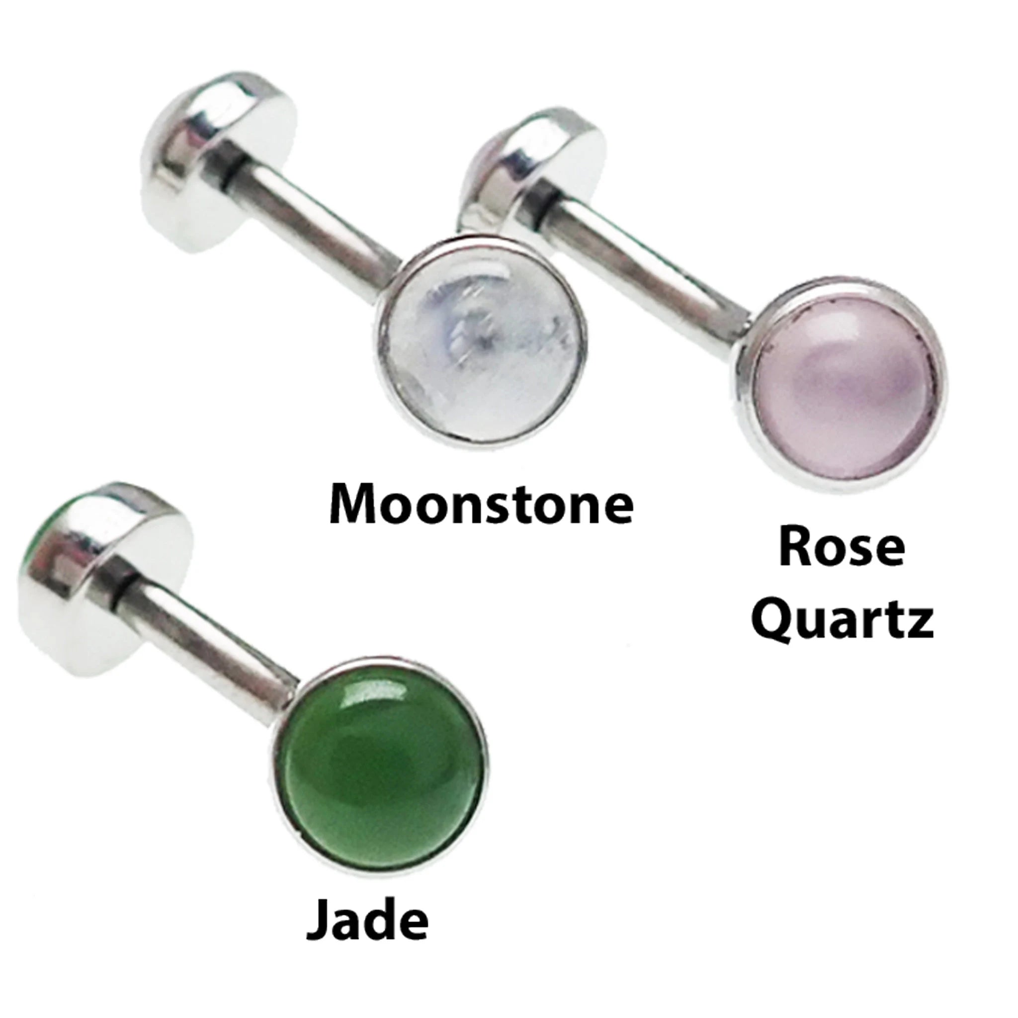Natural stone titanium push fit curved body jewelry in 14g, 16g, 18g by Body Clickers, showing the smooth curved design and natural stone finish.