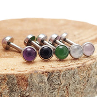 Natural stone titanium push fit curve body jewelry in 14g, 16g, 18g with various stone designs by Body Clickers