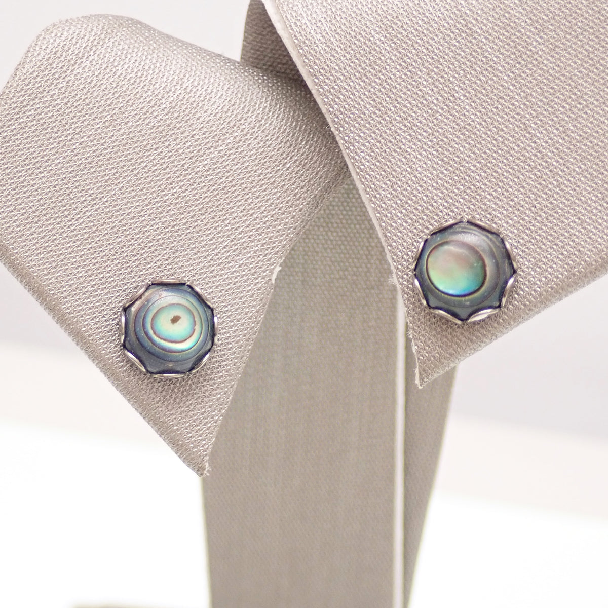 Implant grade Titanium Natural Stone 6mm Round Abalone Shell Earrings- Pair 20g