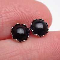 Implant grade Titanium Natural Stone 6mm Round Onyx Earrings- Pair 20g