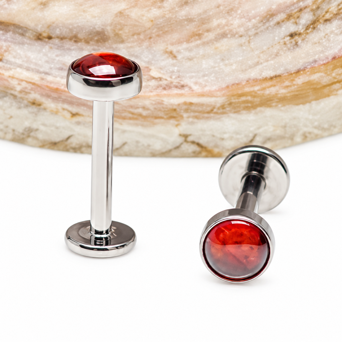 Titanium Natural stone Flatback- Internally Threaded 0.9mm Thread