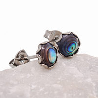 Implant grade Titanium Natural Stone 6mm Round Abalone Shell Earrings- Pair 20g