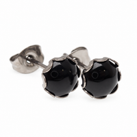 Implant grade Titanium Natural Stone 6mm Round Onyx Earrings- Pair 20g