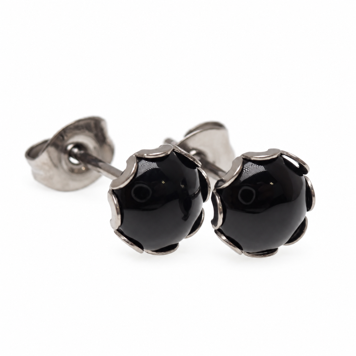 Implant grade Titanium Natural Stone 6mm Round Onyx Earrings- Pair 20g