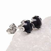 Implant grade Titanium Natural Stone 6mm Round Onyx Earrings- Pair 20g