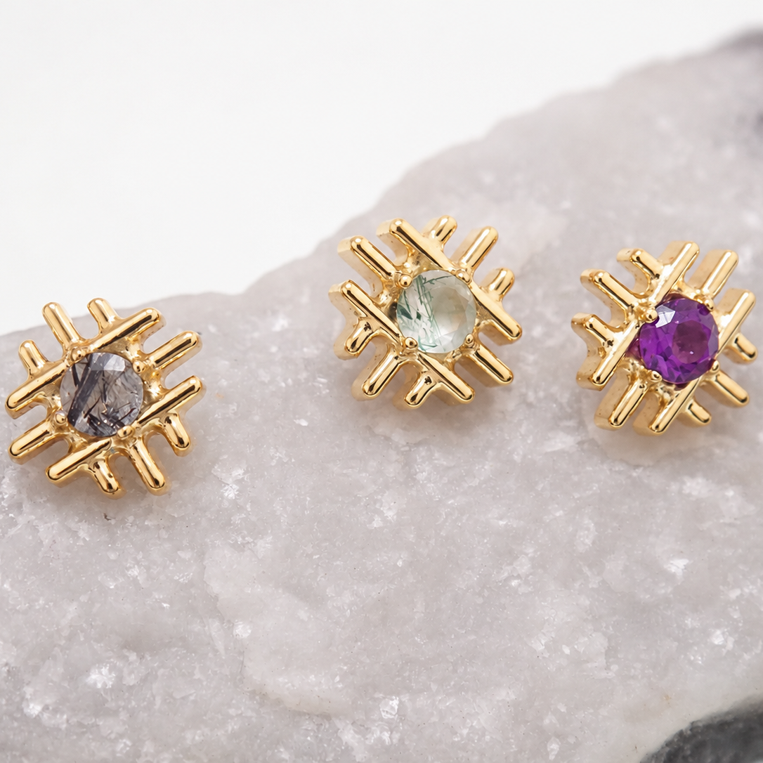 Gold Implant Titanium natural Stone  Flatback Piercing Internally Threaded (18g, 16g, 14g) PVD