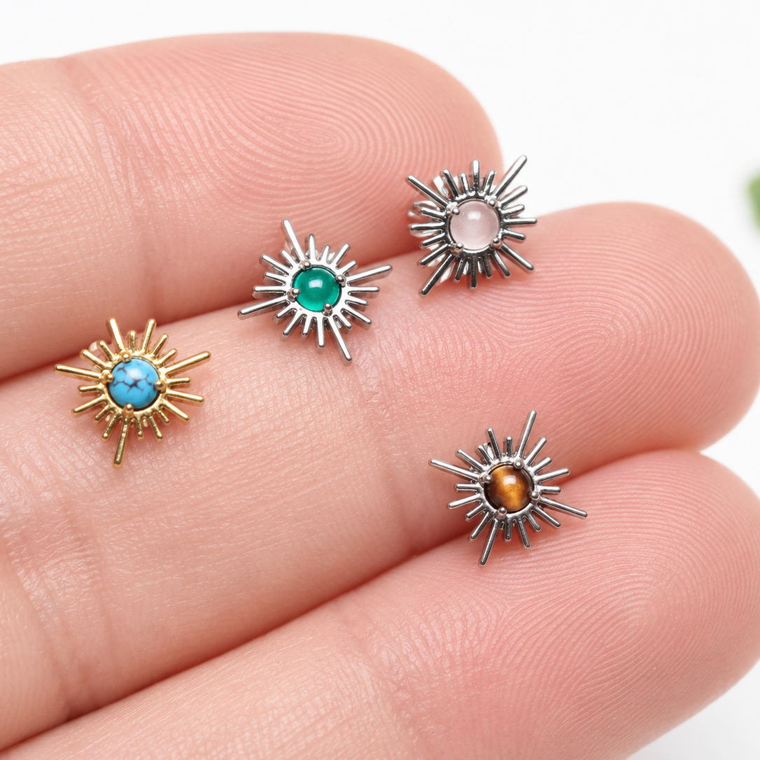 Implant Titanium natural stone Flatback Piercing, Internally Threaded