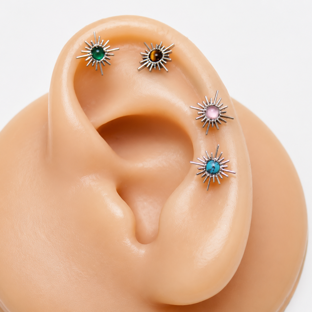 Implant Titanium natural stone Flatback Piercing, Internally Threaded