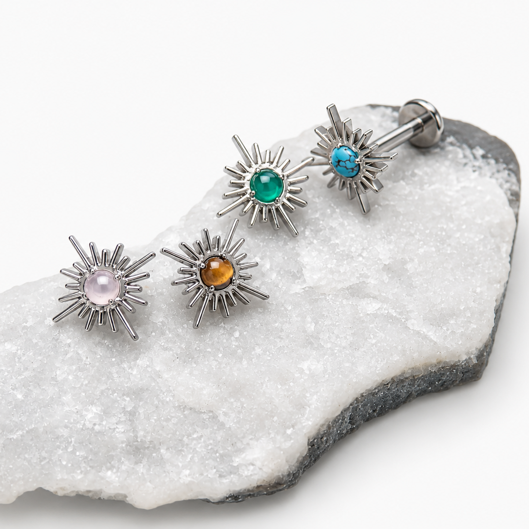 Implant Titanium natural stone Flatback Piercing, Internally Threaded