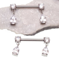 Implant titanium Dangly CZ Nipple Piercing, push fit 12g 14g 16g