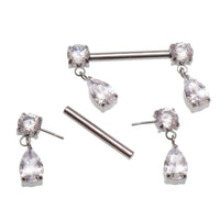 Implant titanium Dangly CZ Nipple Piercing, push fit 12g 14g 16g