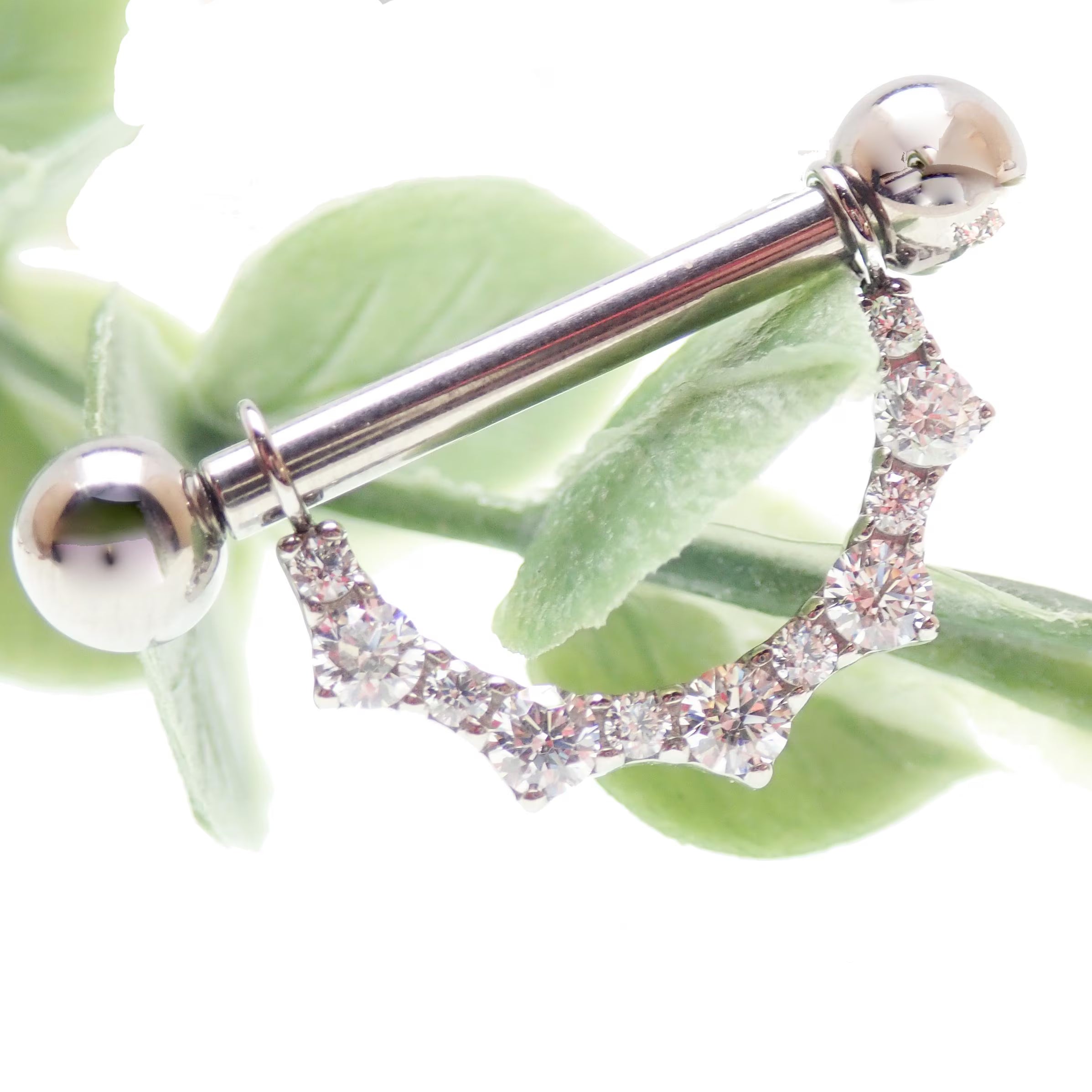 Titanium CZ shield nipple ring barbell by Body Clickers Body Jewelry, internally threaded, 14mm or 16mm push fit nipple jewelry