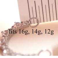 Titanium CZ shield nipple barbell with push-fit ends, available in 14mm and 16mm, from Body Clickers Body Jewelry.