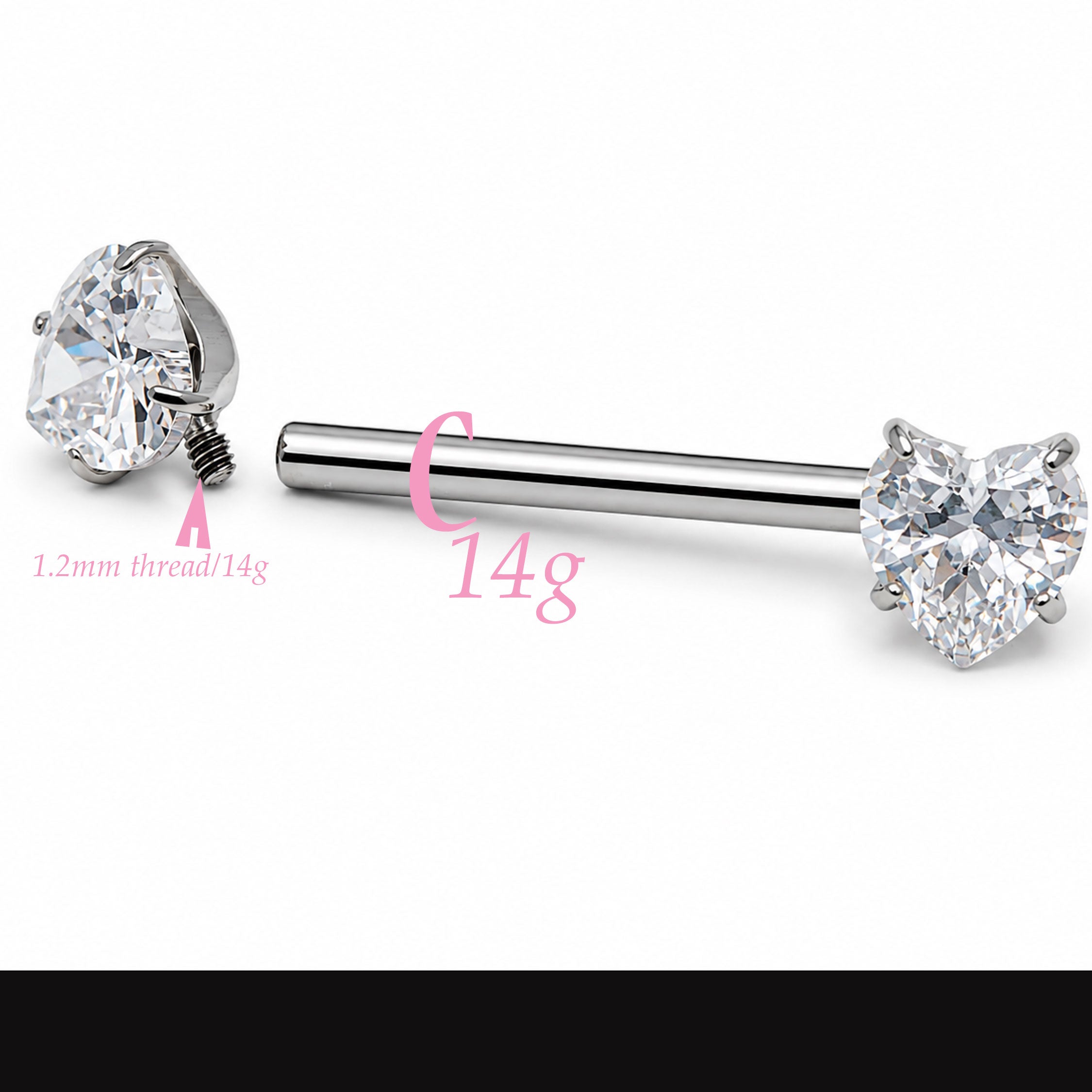 14G Nipple Heart Internally Threaded Titanium 14mm (pair)