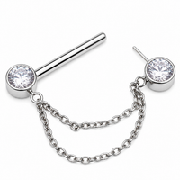 CZ Double Chain Titanium Nipple Bar 16g, 14g, 12g