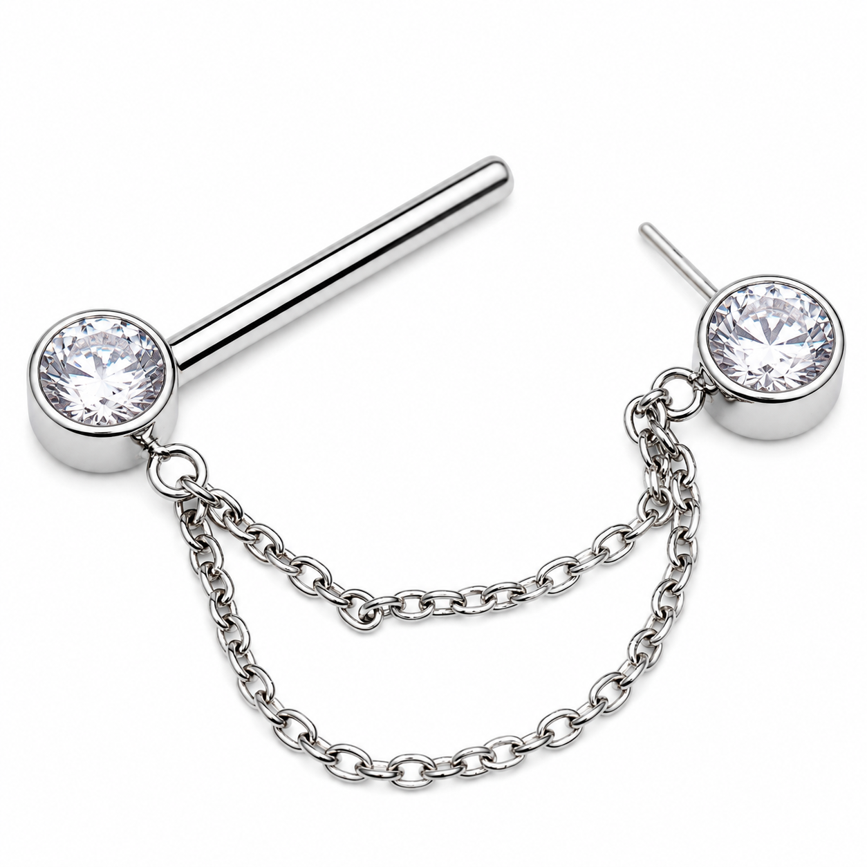 CZ Double Chain Titanium Nipple Bar 16g, 14g, 12g