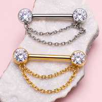 CZ Double Chain Titanium Nipple Bar 16g, 14g, 12g