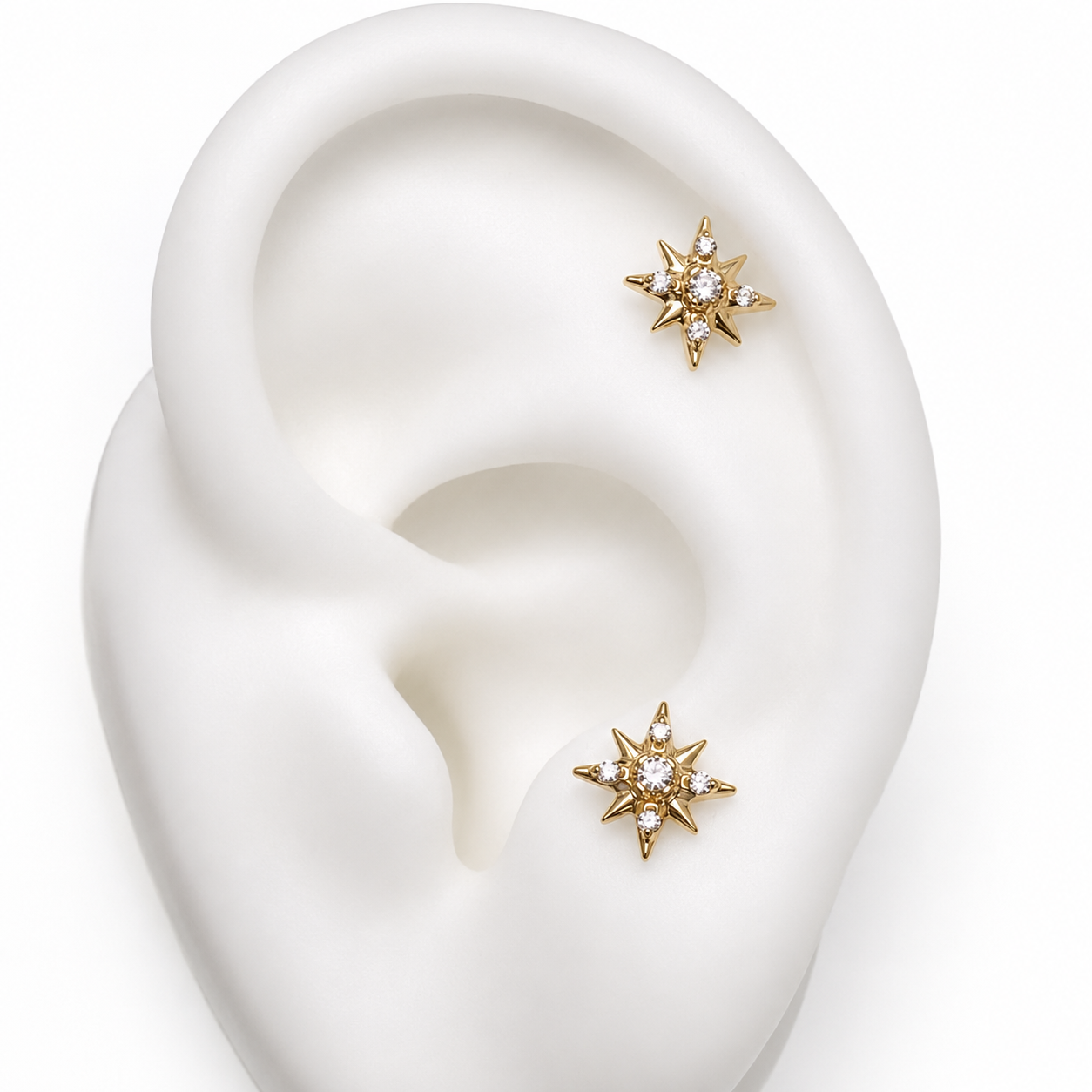 Implant Titanium PVD Gold Star Flatback Piercing- Internally Threaded