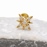 Implant Titanium PVD Gold Star Flatback Piercing- Internally Threaded