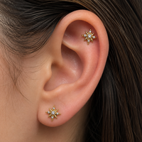 Implant Titanium PVD Gold Star Flatback Piercing- Internally Threaded