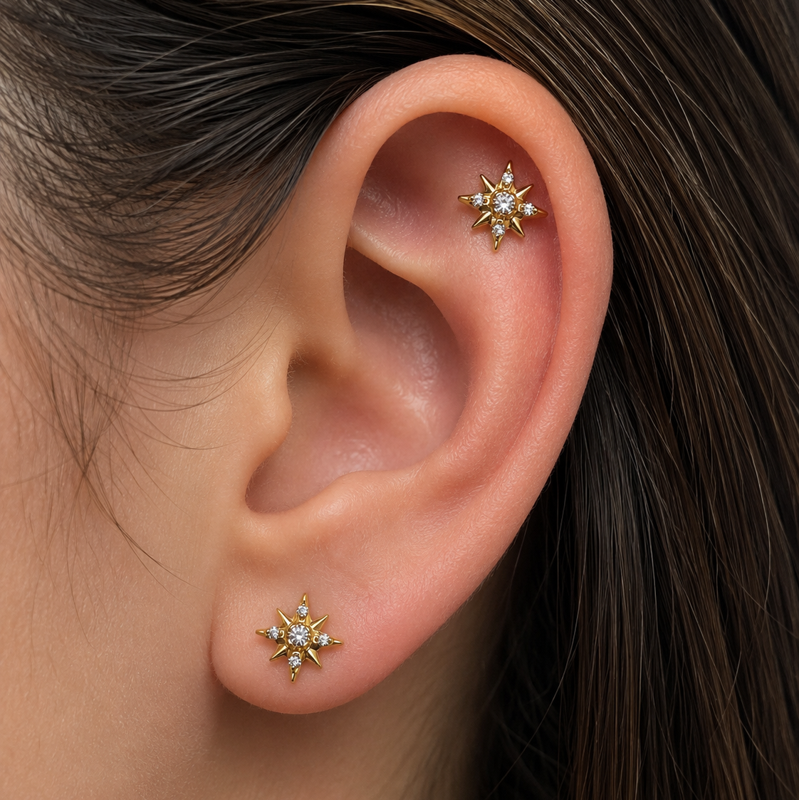Implant Titanium PVD Gold Star Flatback Piercing- Internally Threaded