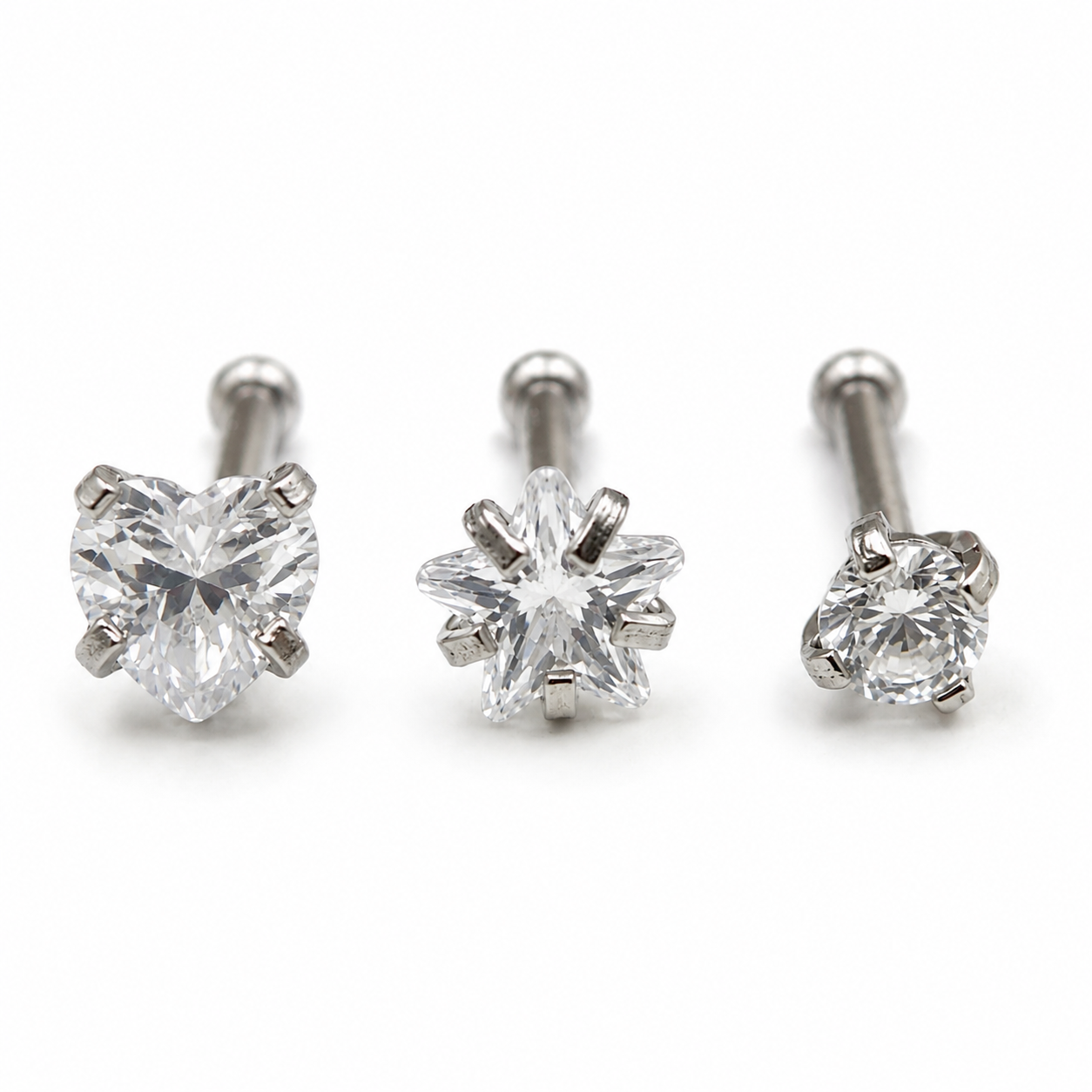 Set of 3 CZ Nose Studs 20g