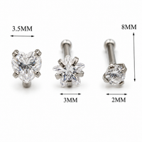 Set of 3 CZ Nose Studs 20g