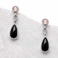 Implant grade Titanium Natural Onyx/ CZ Champagne- Pair 20g Earrings