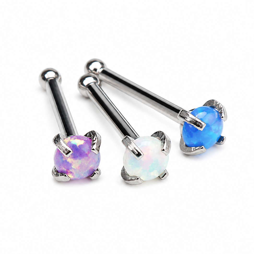 Set of 3 -  Nose Studs Multi Lavender, Peacock, & White Opal 20g