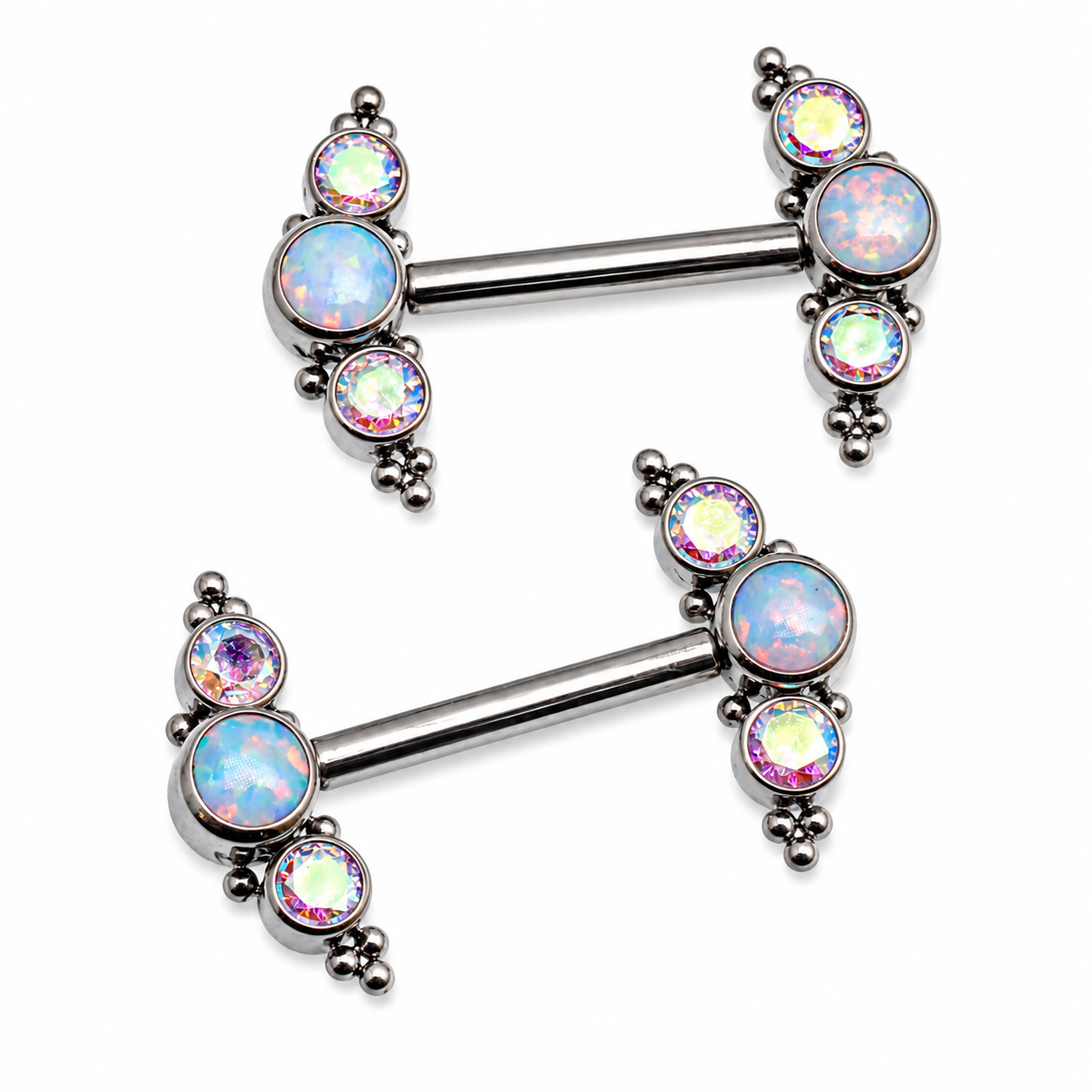 Beaded CZ Forest White Opal Push Fit 14g