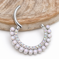 White Opal & AB CZ Titanium Clicker 16g