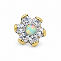 Titanium Cubic Zirconia Flower with Opal Center, Dermal Top, 14g