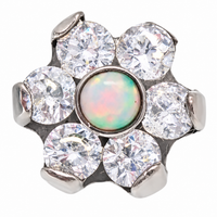 Titanium Cubic Zirconia Flower with Opal Center, Dermal Top, 14g