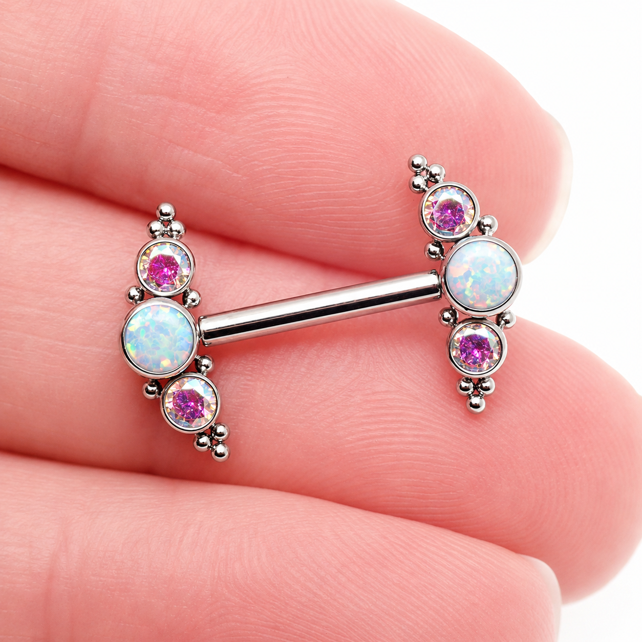 Beaded CZ Forest White Opal Push Fit 14g