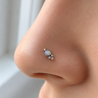 Implant Titanium White Fire Opal Beaded Nose Stud Curl 18g