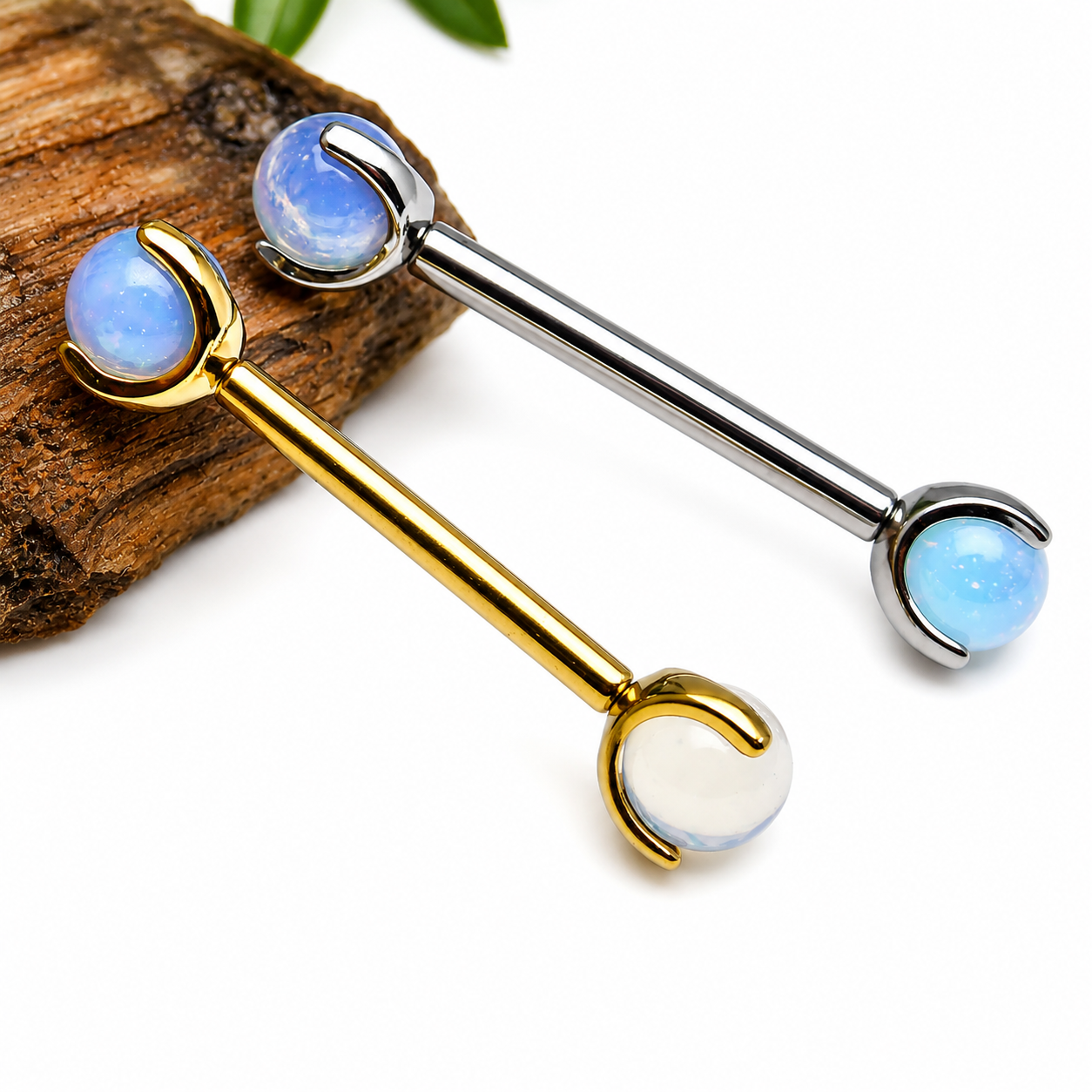 Opalite Moonstone Push Fit Titanium Nipple Piercing 16g, 14g