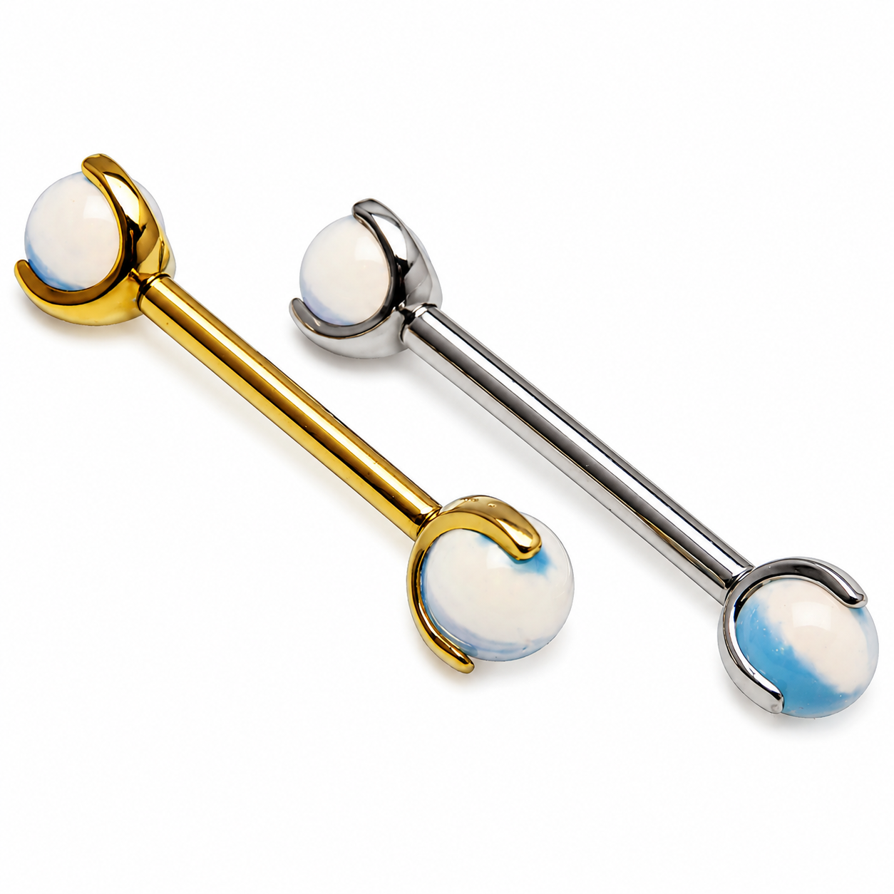 Opalite Moonstone Push Fit Titanium Nipple Piercing 16g, 14g