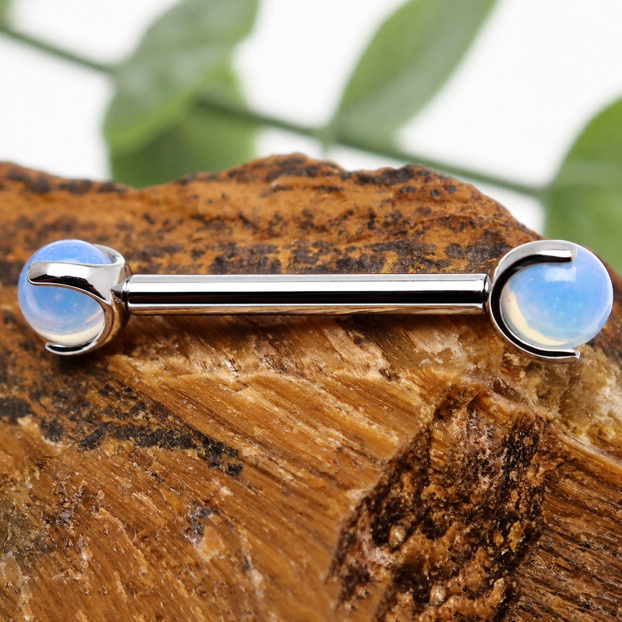 Opalite Moonstone Push Fit Titanium Nipple Piercing 16g, 14g