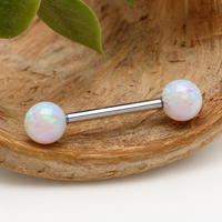 6mm Opalite White fire opals Titanium Nipple Ring 14g & 12g