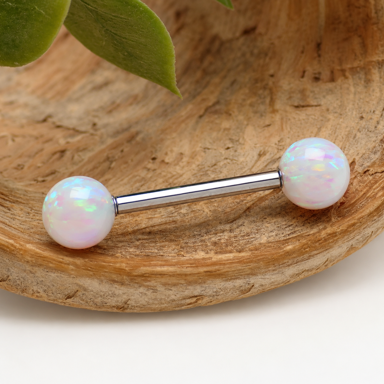 6mm Opalite White fire opals Titanium Nipple Ring 14g & 12g