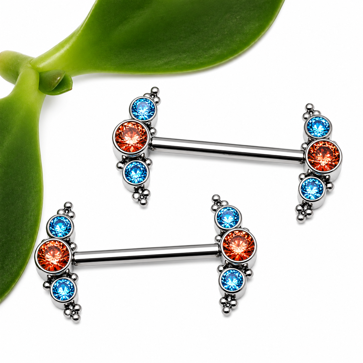 Orange and Teal CZ Beaded Nipple Cluster 14g, 12g