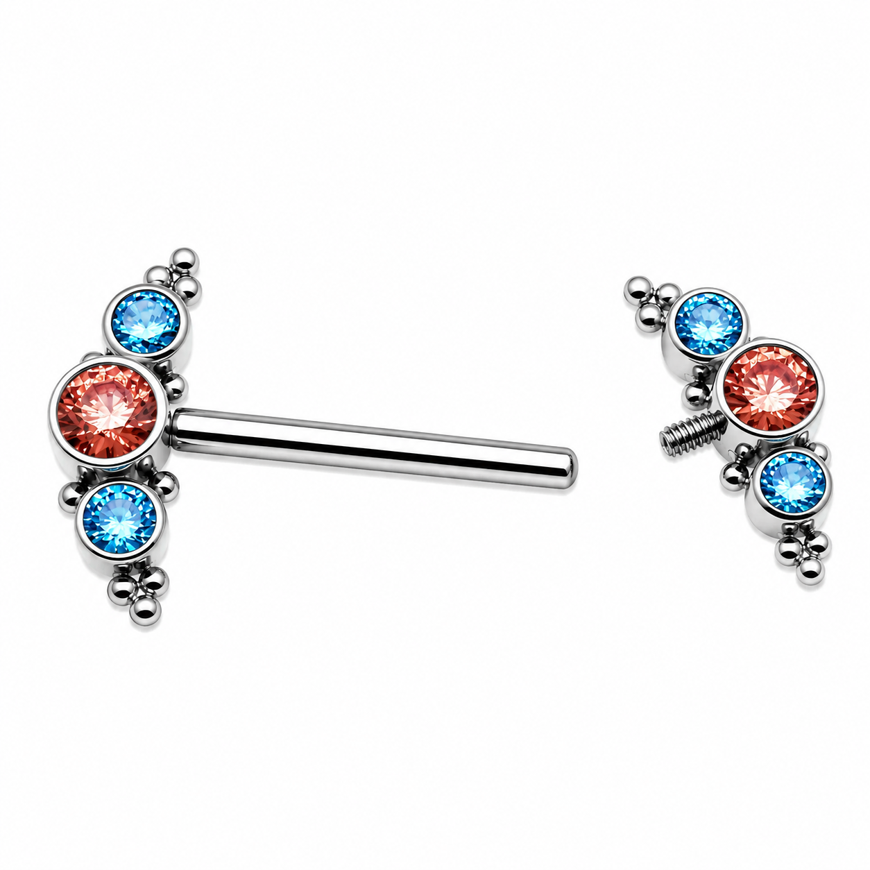 Orange and Teal CZ Beaded Nipple Cluster 14g, 12g