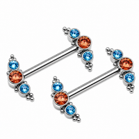 Orange and Teal CZ Beaded Nipple Cluster 14g, 12g